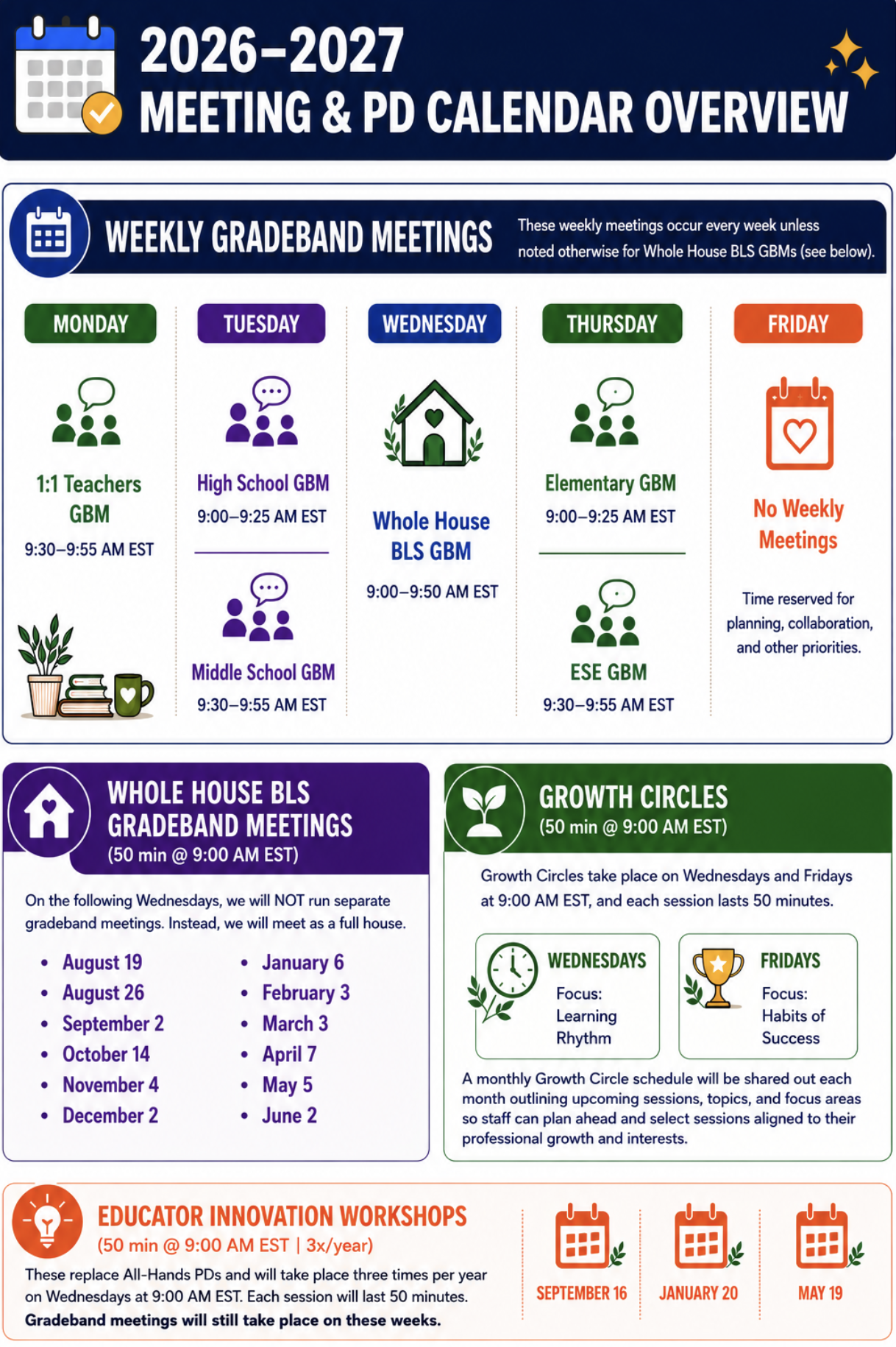 2026–2027 meeting and PD calendar overview