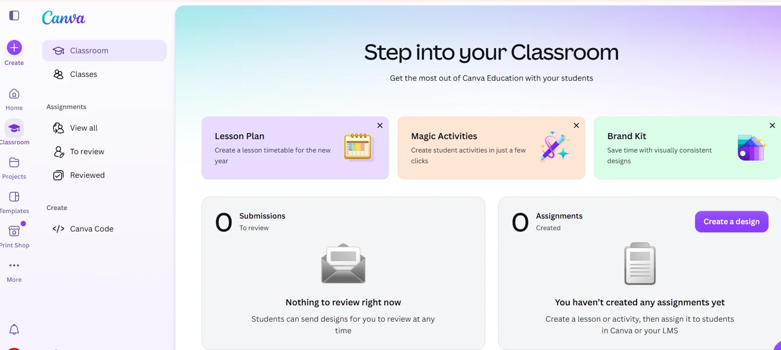 Example of a visually organized virtual classroom
